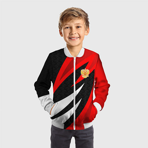 Детский бомбер Россия - красный спорт / 3D-Белый – фото 3