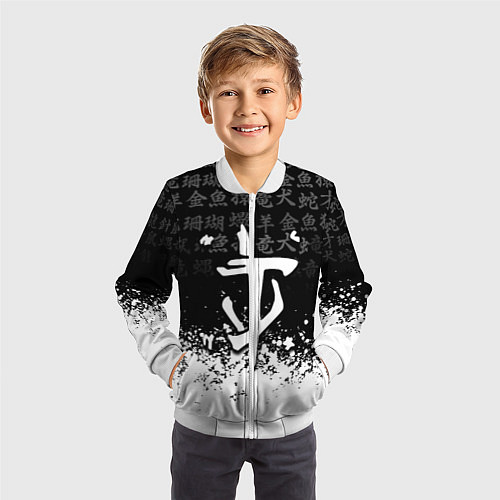 Детский бомбер Doom японские символы краски / 3D-Белый – фото 3