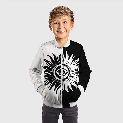 Детский бомбер Солнце черно-белое / 3D-Белый – фото 3