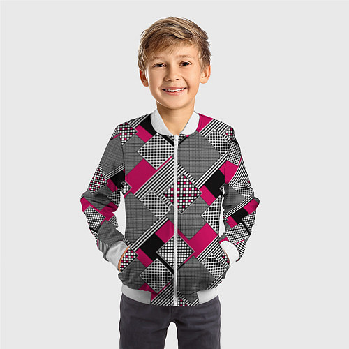 Детский бомбер Красно черная абстрактная геометрия пэчворк / 3D-Белый – фото 3