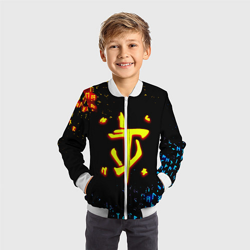 Детский бомбер Doom огненные символы / 3D-Белый – фото 3