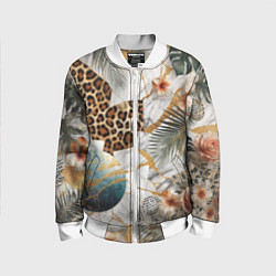 Бомбер детский Мрамор с цветами и леопардовый узор, цвет: 3D-белый