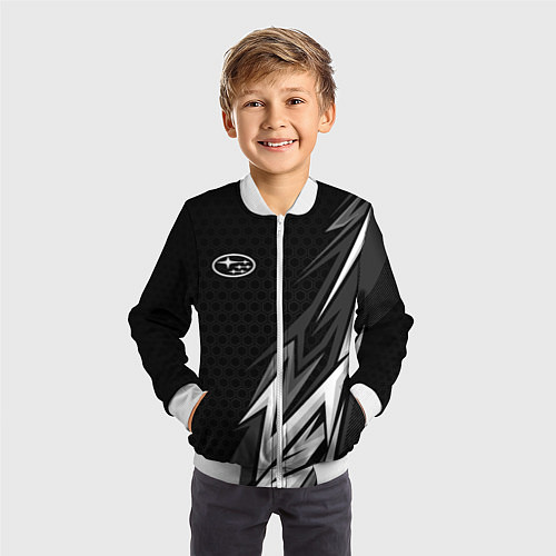 Детский бомбер Subaru - монохромный черный / 3D-Белый – фото 3