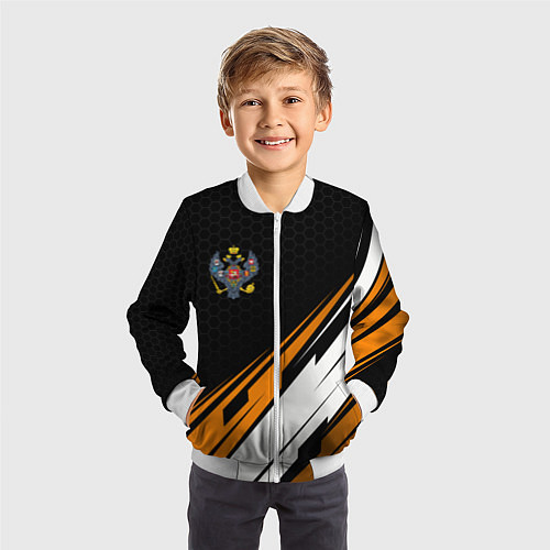 Детский бомбер Российская империя - оранжевый спорт / 3D-Белый – фото 3
