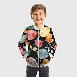 Бомбер детский Разноцветные акварельные листья на чёрном, AI, цвет: 3D-белый — фото 2