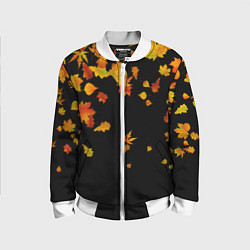 Бомбер детский Осенние листья на черном, цвет: 3D-белый