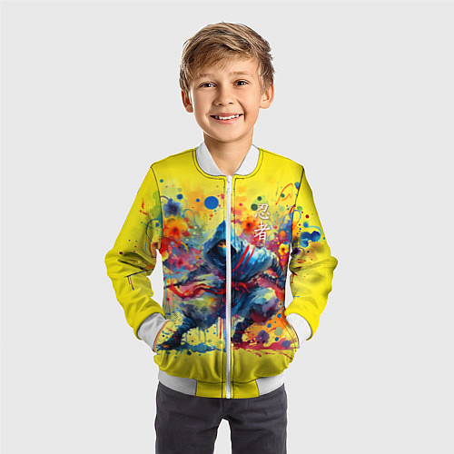 Детский бомбер Japanese cool ninja - watercolor fantasy / 3D-Белый – фото 3