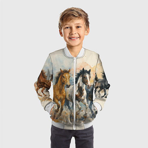 Детский бомбер Кони бегут / 3D-Белый – фото 3