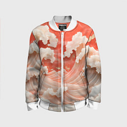 Бомбер детский Японские красные волны, цвет: 3D-белый
