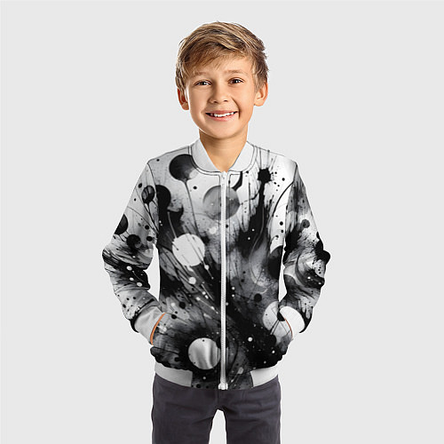Детский бомбер Абстрактная чёрно-белая композиция / 3D-Белый – фото 3