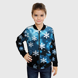 Бомбер детский Стилизованный паттерн со снежинками тёмно-синий, цвет: 3D-черный — фото 2