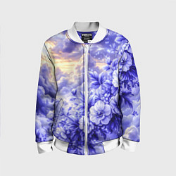Бомбер детский Сине-сиреневый цветы на фоне облаков, цвет: 3D-белый