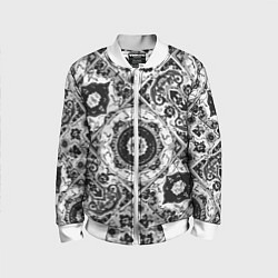 Бомбер детский Узоры калейдоскопа черно-белые, цвет: 3D-белый