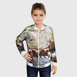 Бомбер детский Русская тройка зимой - картина Масленица Кустодиев, цвет: 3D-белый — фото 2