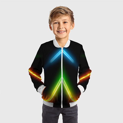 Детский бомбер Neon multicolored lines / 3D-Белый – фото 3