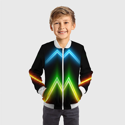 Детский бомбер Neon multicolored lines / 3D-Белый – фото 3