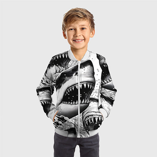Детский бомбер Белая акула - стая / 3D-Белый – фото 3