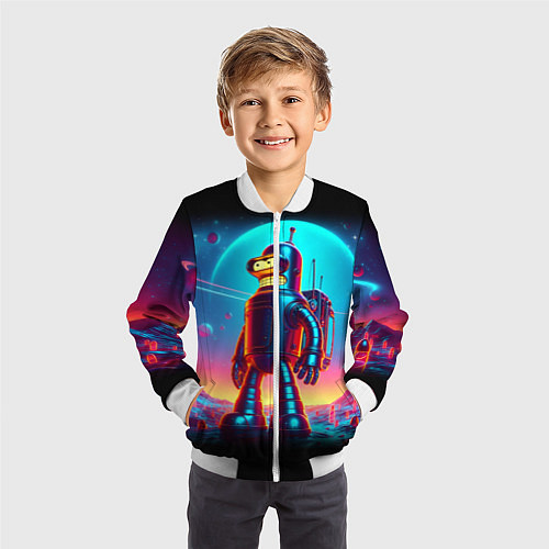 Детский бомбер Космонавт Бендер на неоновой планете / 3D-Белый – фото 3