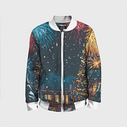 Бомбер детский Новогодний салют, цвет: 3D-белый