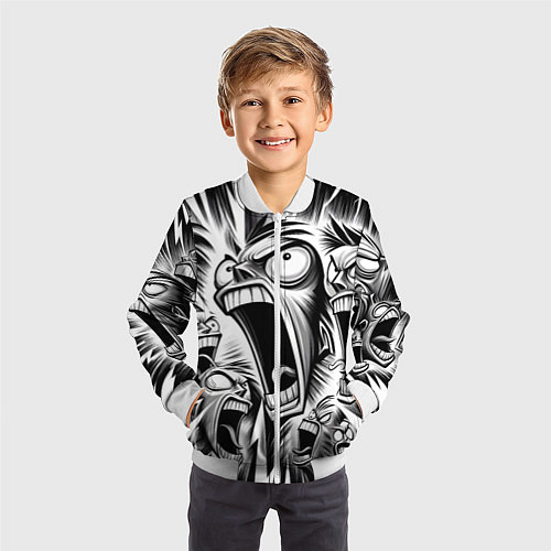 Детский бомбер Орущие рожицы и чёрные молнии - нейроарт / 3D-Белый – фото 3
