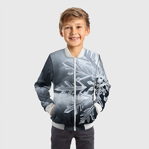 Детский бомбер Снежинка на черно белое / 3D-Белый – фото 3