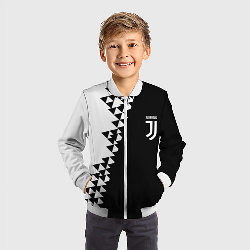 Детский бомбер Juventus черно белая геометрия текстура / 3D-Белый – фото 3