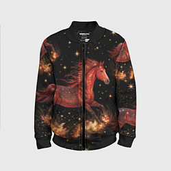 Бомбер детский Огненные лошади - паттерн, цвет: 3D-черный