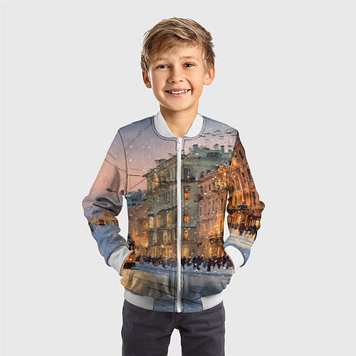 Детский бомбер Зимний Санкт-Петербург / 3D-Белый – фото 3