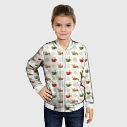 Бомбер детский Зимний паттерн с оленем и чашками какао, цвет: 3D-белый — фото 2