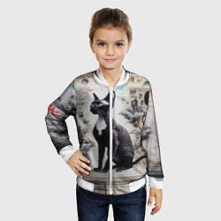 Бомбер детский Кошка Корниш-рекс - ретро граффити, цвет: 3D-белый — фото 2