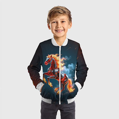 Детский бомбер Огненная лошадь киборг / 3D-Белый – фото 3