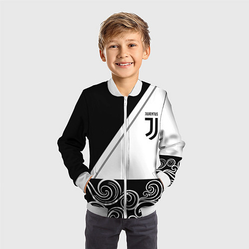 Детский бомбер Ювентус геометрия полосы текстура / 3D-Белый – фото 3