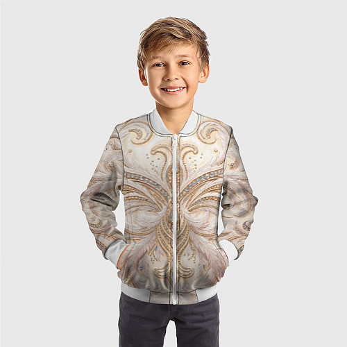 Детский бомбер Перламутровый орнамент с перьями / 3D-Белый – фото 3