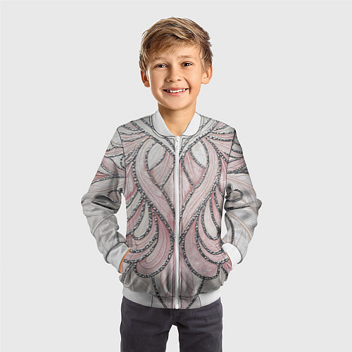 Детский бомбер Нежно розовый орнамент из перьев / 3D-Белый – фото 3