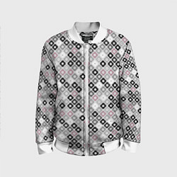 Бомбер детский Цветочный серо-розовый узор ретро, цвет: 3D-белый