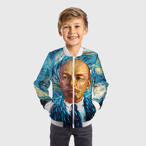 Детский бомбер Ленин Ван Гога / 3D-Белый – фото 3
