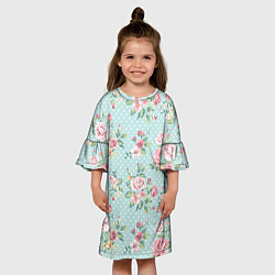 Платье клеш для девочки Цветы ретро 1, цвет: 3D-принт — фото 2
