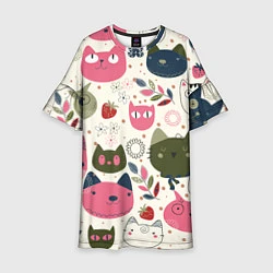 Платье клеш для девочки Радостные котики, цвет: 3D-принт