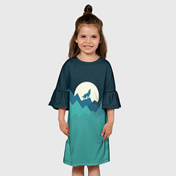 Платье клеш для девочки Воющий волк, цвет: 3D-принт — фото 2