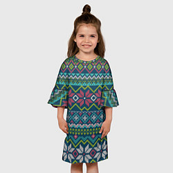 Платье клеш для девочки Вязаный узор 4, цвет: 3D-принт — фото 2