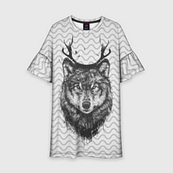Платье клеш для девочки Рогатый волк, цвет: 3D-принт