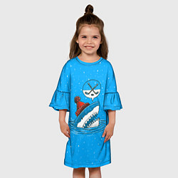 Платье клеш для девочки Акула хоккейный фанат, цвет: 3D-принт — фото 2