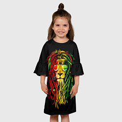 Платье клеш для девочки Ямайка - лев с дредами, цвет: 3D-принт — фото 2