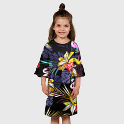 Платье клеш для девочки Тропический фламинго, цвет: 3D-принт — фото 2