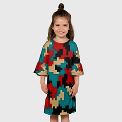 Платье клеш для девочки Камуфляж пиксельный: красный/голубой, цвет: 3D-принт — фото 2