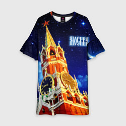 Платье клеш для девочки Москва - Спасская башня, цвет: 3D-принт