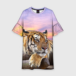 Платье клеш для девочки Тигр на закате, цвет: 3D-принт