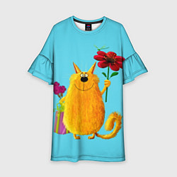 Платье клеш для девочки Кот с цветком, цвет: 3D-принт