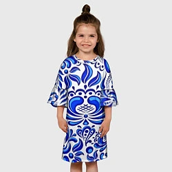 Платье клеш для девочки Роспись гжель, цвет: 3D-принт — фото 2