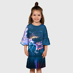Платье клеш для девочки Извержение вулкана, цвет: 3D-принт — фото 2